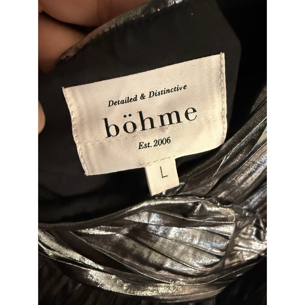 BOHME Faylinn Metallic Mini Dress Women's Pleated Dress Sz L Retro Club - Picture 10 of 16